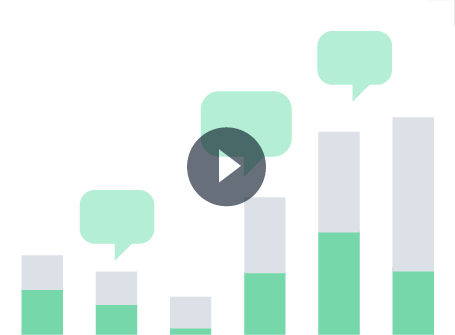 2 color bar graph chart with message bubbles